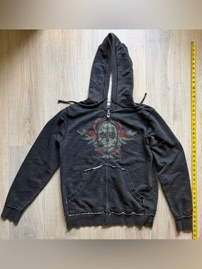Billabong Black Zip-Up Hoodie with Red & Gray Graphic. Size XL brand new